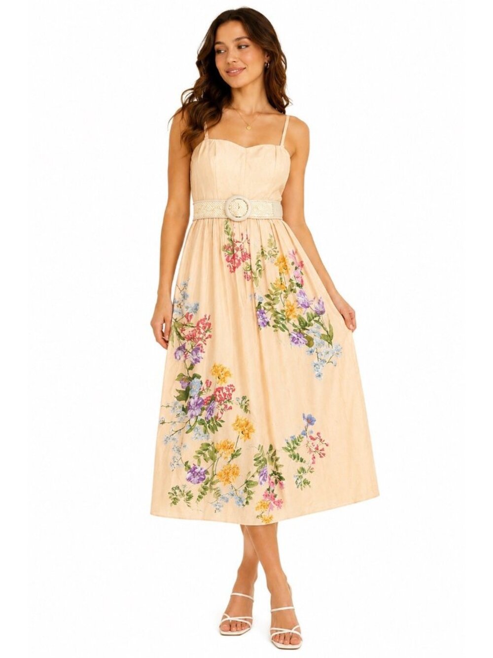 Taylor Women's Printed Taffeta-Belt Sleeveless Dress Linen Light Orange Size 2